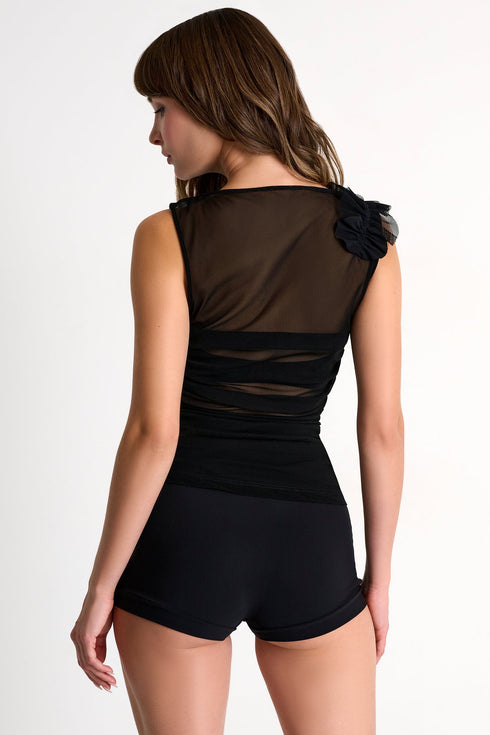 Wide-Strap Mesh Camisole 02 / 800 Black